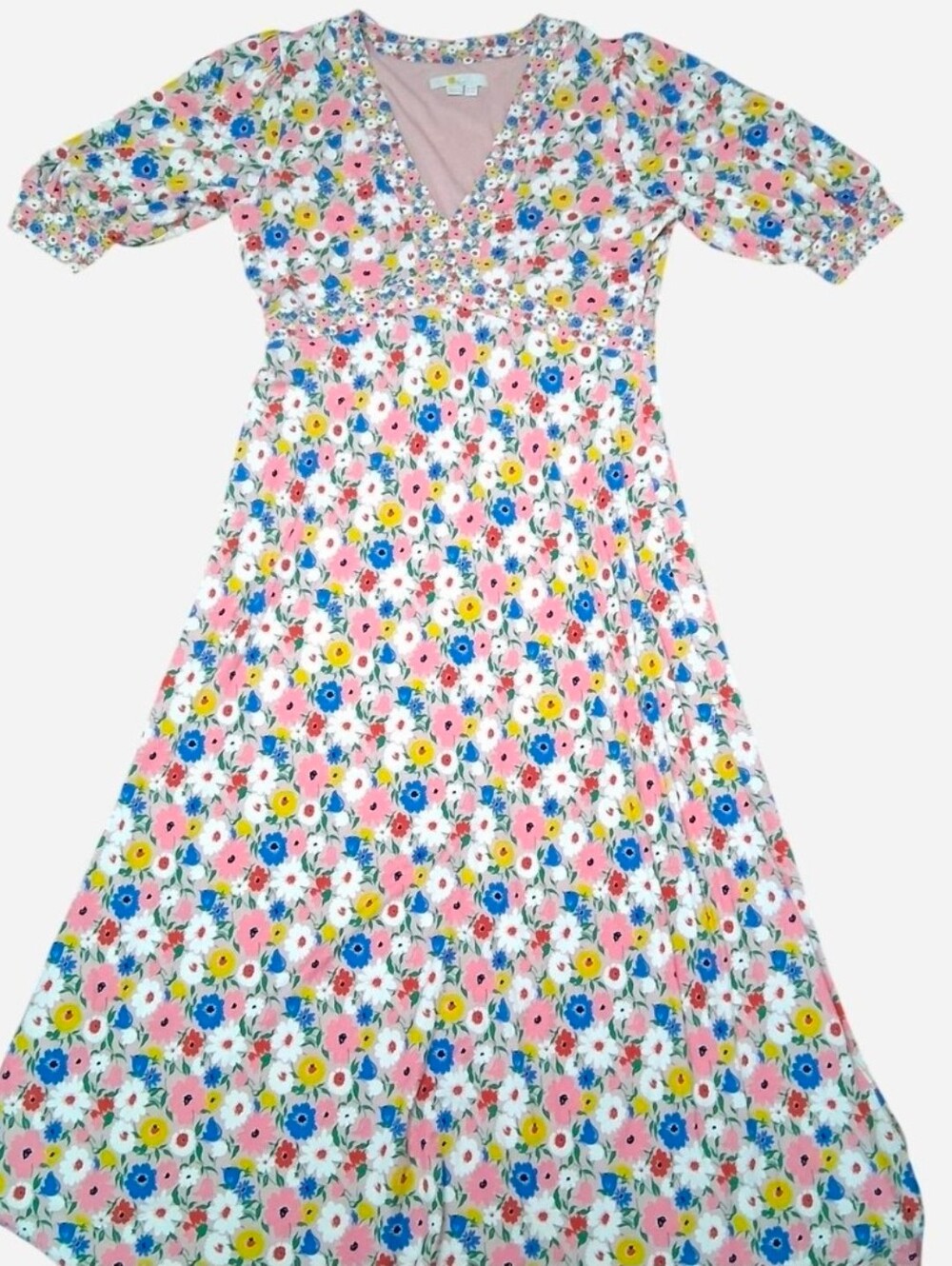 Boden Floral Print V-neck Dress, Romantic, Feminine, Pink, Blue, Yellow Flowers